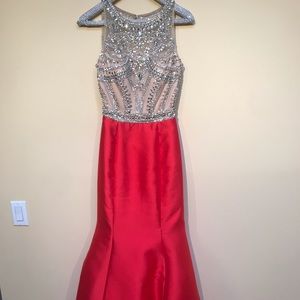 Jovani Red Beaded Top Dress
